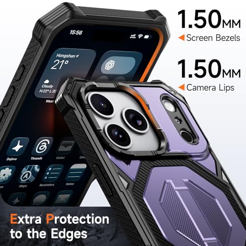 for iPhone 17 Pro Max Case with Kickstand, [15FT Military-Grade Drop Protection] [Compatible with MagSafe] Rugged Shockproof Heavy Duty Magnetic iPhone 17 Pro Max Phone Case Cover (Purple) - color: Purple