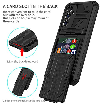 for Samsung Galaxy S23 FE Wallet Case with Card Holder, Black | Detachable Card Holder, Built-in Kickstand, with Screen Protectors, Military Grade, Full Body Shockproof - size: for Galaxy S23 FE - 6.4''