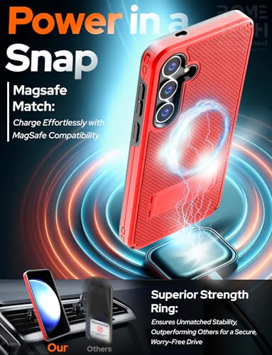 Designed for Samsung Galaxy S24 Case with Belt Clip Holster - Compatible with MagSafe Magnetic Heavy Duty Phone Cover with Kickstand - Red - color: Red, style: Galaxy S24