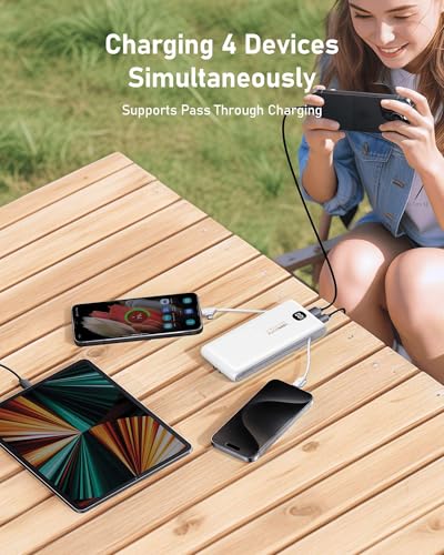 VEEKTOMX 10000mAh Portable Charger with Built-in Cables & Wall Plug - color: Pure White