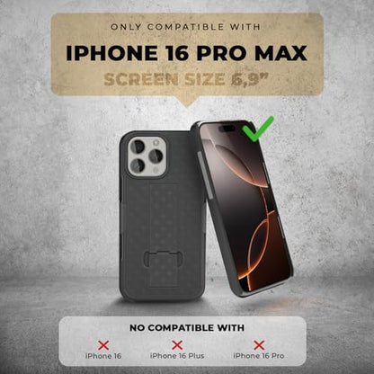 MOTIVE for iPhone 16 Pro max Case with Belt Clip, Rigid, Kickstand | 6.9" | Ranger v1 Series, Black, 360° holster, open-top/open-bottom port access, textured grip, slim - size: iPhone 16 Pro Max