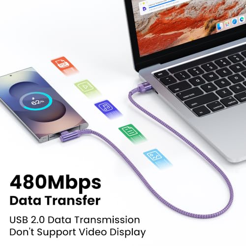 toocki USB C Cable Right Angle, 2-Pack 10ft USB A to USB C Charger Cable - color: Purple, size: 10FT+10FT