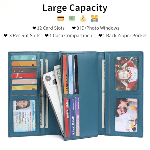 GOIACII Women's Wallet RFID Blocking Large Capacity Card Holder Ladies Phone Clutch Travel Long Purse Rabbit Print - color: Z04 Rabbit Print Blue