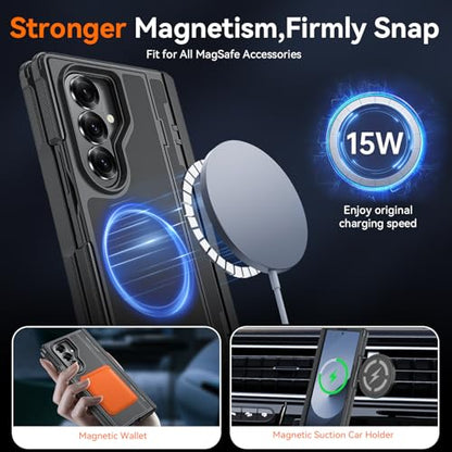 Magnetic for Samsung Galaxy Z Fold 7 Case, [Compatible with MagSafe][Thinner S Pen Holder] [Invisible Kicktand] [Hinge Protection] [Screen Protector],Shockproof Full Body Heavy Duty Phone Cover(Black) - color: Black