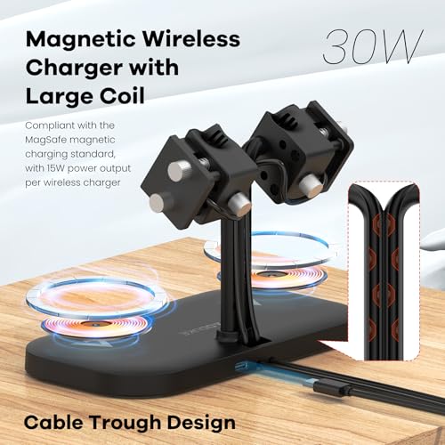 4-in-1 Dual iPhones Wireless Charging Dock and Dual iwatch Stand - color: A433SW-Black