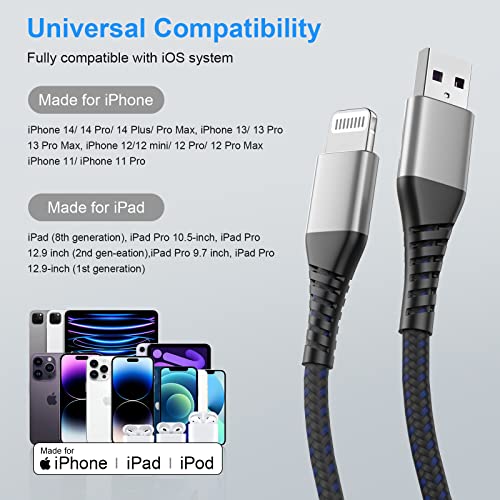 [ Apple Certified 2pack ] iPhone Charger,Lightning Cable, Fast Charging Cables for Apple iPhone 12/11/11Pro/11Max/ X/XS/XR/XS Max/8/7/6/5S/SE/iPad Mini Air (3ft, Grey) - color: Grey, size: 3foot