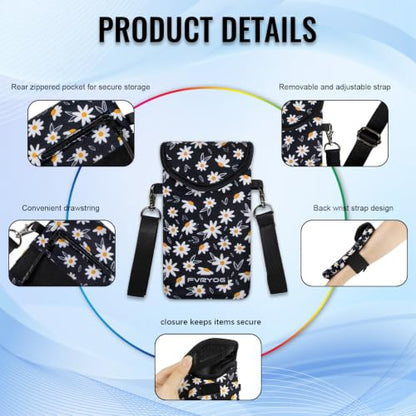 Neoprene Phone Sleeve Pouch Case Bag for Men Women w/Crossbody Strap/Neck Lanyard for iPhone 17/16/15/14 Pro Max, Samsung S25，Pixel 10 - color: Chrysanthemum Cell Phone Sleeves