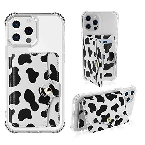 Phone Card Holder, Phone Wallet Stick on with Snap Closure Adhesive - color: Cow Print
