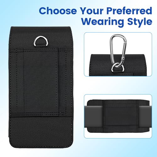 Mopaclle Nylon Holster with Carabiner Clip, Rugged Cell Phone Belt Holder for iPhone 17 Pro Max/Air,iPhone 16 Pro Max,15 14 13 Pro Max & Plus Galaxy S25+ S24+ S23+ & FE Models – Fits with Case On - color: B Nylon- Black, size: L (6.5 x 3.5x0.5 in)