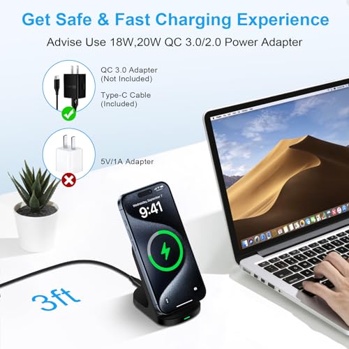 Wireless Charger Fast Charging Stand for Samsung Galaxy S26 Ultra S26+ S25 Ultra S24FE Z Flip/Fold7 S23,iPhone 17 Pro Max 16Plus,Pixel10,Android Wireless Charger Station Desk Dock with Adapter