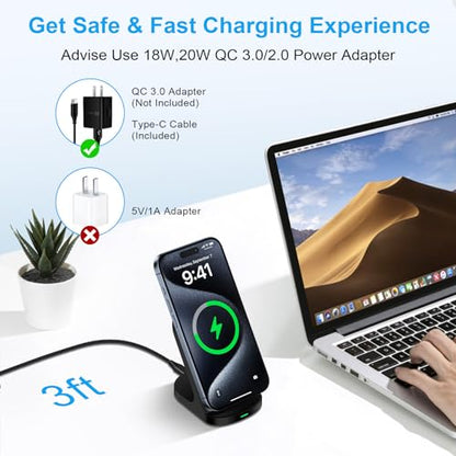 Wireless Charger Fast Charging Stand for Samsung Galaxy S26 Ultra S26+ S25 Ultra S24FE Z Flip/Fold7 S23,iPhone 17 Pro Max 16Plus,Pixel10,Android Wireless Charger Station Desk Dock with Adapter