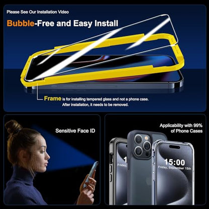 QHOHQ 3 Pack Screen Protector for iPhone 15 Pro Max [6.7 Inch] with 3 Pack Camera Lens Protector, Tempered Glass Film, HD Clear, 9H Hardness, No Bubbles, Case Friendly - size: iPhone 15 Pro Max 6.7 Inch