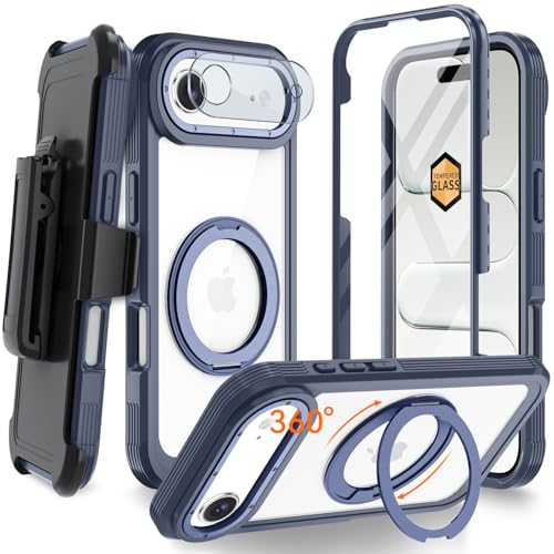 Magnetic for iPhone Air Case, Compatible with MagSafe, Full Body Rugged Case with Built-in Screen Protector & Kickstand & Belt-Clip (Blue) - color: Blue