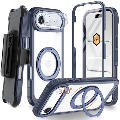 Magnetic for iPhone Air Case, Compatible with MagSafe, Full Body Rugged Case with Built-in Screen Protector & Kickstand & Belt-Clip (Blue) - color: Blue