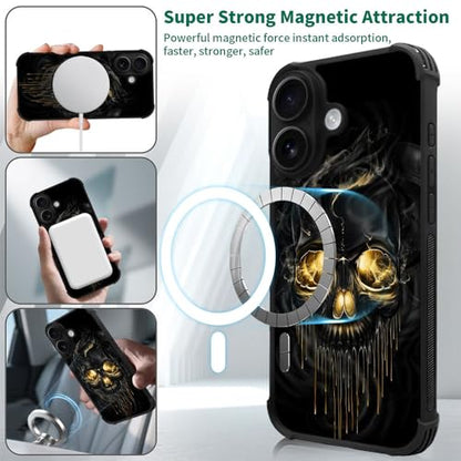 case for iPhone 17,Compatible with Magsafe,All-Round Protection Shockproof Anti-Scratches TPU Case Cover-Gold Black Skull - color: Gold black skull, size: IPhone 17
