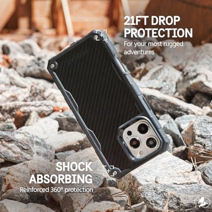 Pelican Shield iPhone 16 Pro Max Case - Rugged MagSafe Phone Case - Carbon | Magnetic Phone Case w/21ft Military Grade Drop Protection - Phone Cover w/ Belt Clip Holster Kickstand for iPhone 16 Pro Max - color: Carbon