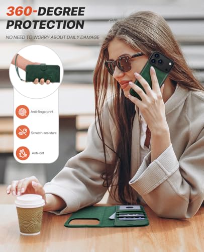 OCASE for iPhone 17 Pro Detachable Wallet Case with Card Holder, 2 in 1 PU Leather Flip Folio with RFID Blocking Stand Wrist Strap Shockproof Phone Cover 6.3 Inch 2025, Blackish Green - color: Blackish Green, size: iPhone 17 Pro