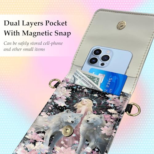 Small Crossbody Bags for Women Touchscreen Cell Phone Bag Cross Body Purses with adjustable Strap,Gifts For Teenage Girls - color: Fantasy Halo Goddess and Wolf