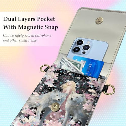 Small Crossbody Bags for Women Touchscreen Cell Phone Bag Cross Body Purses with adjustable Strap,Gifts For Teenage Girls - color: Fantasy Halo Goddess and Wolf