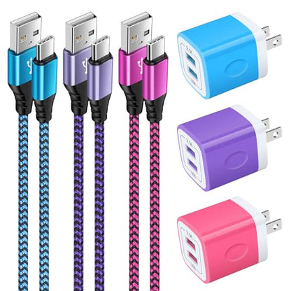 USB Wall Charger Block Fast Charging Brick for Samsung Galaxy S26 S25 S24FE - color: Blue+Purple+Rose