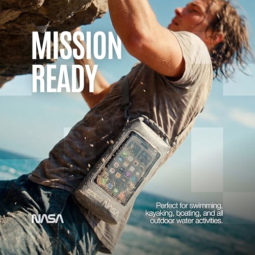 NASA Small Dry Bag with Integrated Waterproof Phone Pouch (Floating, IP68) | Full Phone Screen Control | Floats When Sealed | Detachable Shoulder Strap | Fully Submersible | Fits Phone, Keys & Cash - color: White