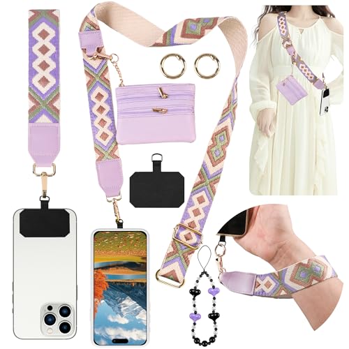 Clip and Go Phone Strap with Zippered Pouch,Phone Strap with Cellphone Chain Accessories - color: Purple