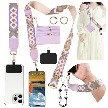 Clip and Go Phone Strap with Zippered Pouch,Phone Strap with Cellphone Chain Accessories - color: Purple