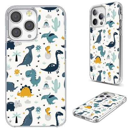 for iPhone 14 Pro Max Case for Women Girl Men, Full Protective Shockproof Slim Soft TPU Clear Phone Cover Cases for iPhone 14 ProMax 6.7,Cute Cartoon Animal Dinosaur Volcanoes Tropical Plant - color: Dinosaur