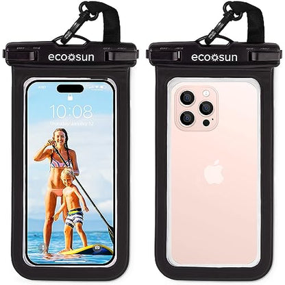 Eco Sun Waterproof Phone Pouch (2-Pack) — Designed in Hawaii — Case Fits All iPhones (incl. 17 Pro Max), Samsung Galaxy S24 & More (Black/Black) - color: Black/Black