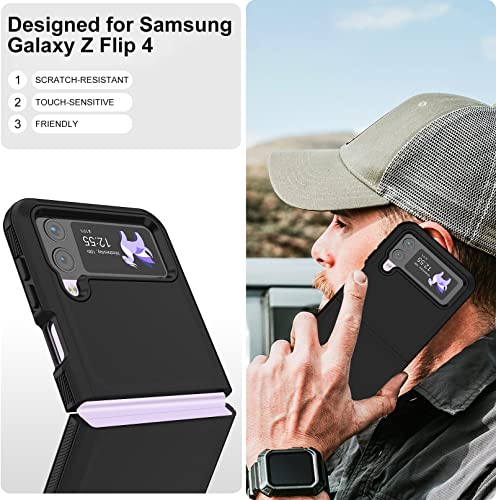 for Galaxy Z Flip 4 Case with Camera Lens Film,Shockproof Protective Phone Case Heavy Duty Full Body Protection Drop Proof Hard Rugged Cover for Samsung Galaxy Z Flip 4 (Black) - color: Black
