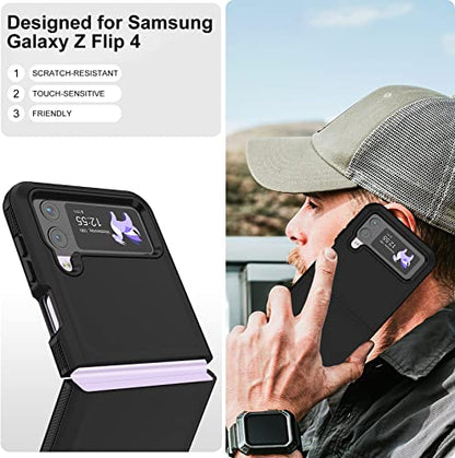 for Galaxy Z Flip 4 Case with Camera Lens Film,Shockproof Protective Phone Case Heavy Duty Full Body Protection Drop Proof Hard Rugged Cover for Samsung Galaxy Z Flip 4 (Black) - color: Black