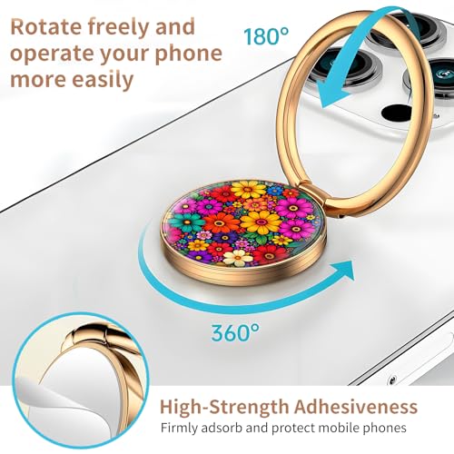 Cell Phone Ring Holder, Cute Metal Phone Grip Stand Finger Ring Kickstand, Flexible 360°Rotation Phone Tablet Case Accessories Compatible with Most Phones Boho Colorful Flowers - color: Boho Colorful Flowers