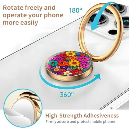 Cell Phone Ring Holder, Cute Metal Phone Grip Stand Finger Ring Kickstand, Flexible 360°Rotation Phone Tablet Case Accessories Compatible with Most Phones Boho Colorful Flowers - color: Boho Colorful Flowers