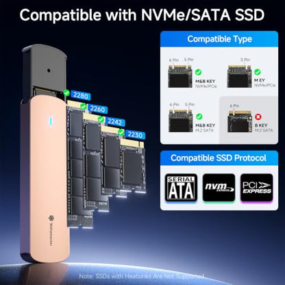 Yottamaster M.2 NVMe SATA SSD Enclosure, USB 3.2 Gen 2 10Gbps Adapter - color: Gold, size: USB-C Cable