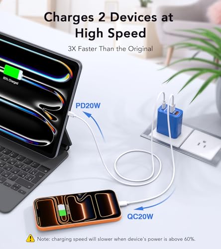 [2Pack]40W USB C Super Fast Charger Cube,PD + QC Charging Block Power Adapter 4 Port Wall Mount Plug for iPhone 17 16 15 14 13 12, Motorola, LG, Google Pixel 6a/6 Pro/6/5a/5/4/4A Box Brick (Dark Blue) - color: 40W 2Pack Blue