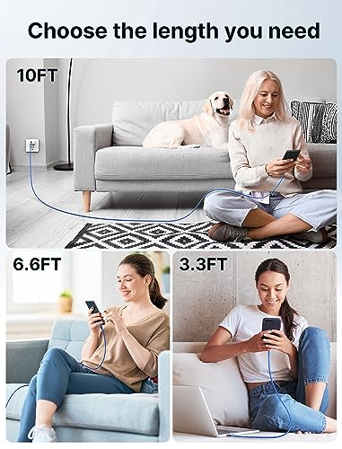 JSAUX USB to USB C Cable 4-Pack (10ft+6.6ft+3.3ft+3.3ft), Blue - color: Blue, size: 3.3ft+3.3ft+6.6ft+10ft
