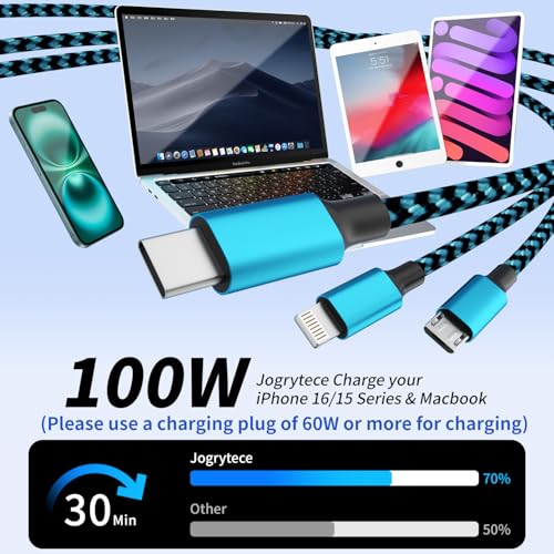3 in 1 Multi Charging Cable Fast Charging 100W, USB C Cable 4FT 1Pack - color: Sky Blue&Black