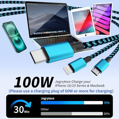 3 in 1 Multi Charging Cable Fast Charging 100W, USB C Cable 4FT 1Pack - color: Sky Blue&Black