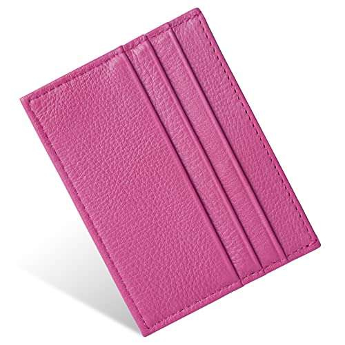 URAQT Leather Wallet, RFID Blocking Minimalist Card Holder, 6 Card Slots & 1 Pocket, Front Pocket Wallets for Men & Women (Rose Red) - color: rose Red
