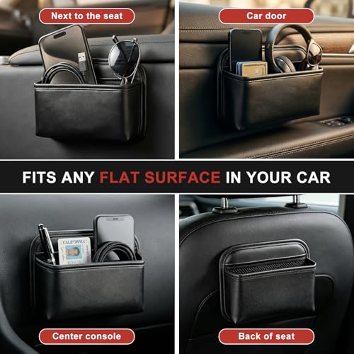 Car Door Side Organizer, Auto Seat Small PU Leather Adhesive Storage Pocket