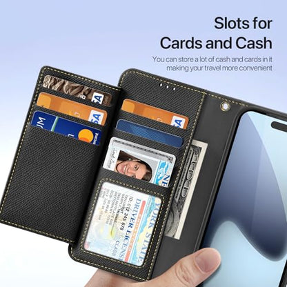 for iPhone 17 Pro Wallet Case, Detachable Magnetic Phone Case | Compatible with Magsafe, RFID Blocking, PU Leather Flip Folio Case, Wrist Strap Wallet Case, Zipper Coin Pocket - color: Black, size: iPhone 17 Pro