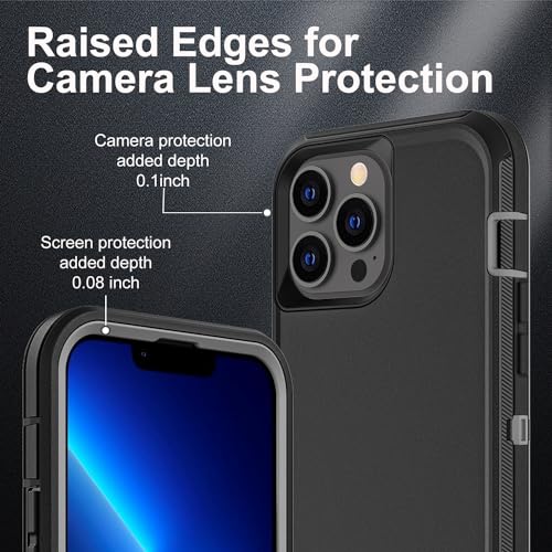 YKHJKLEC for iPhone 13 Pro Max Case, Military Grade 3 in 1 Heavy Duty Shockproof/Drop Proof/Dust Proof Case with 2Pcs Tempered Glass Screen Protector (Black/Grey) - color: Black/Grey