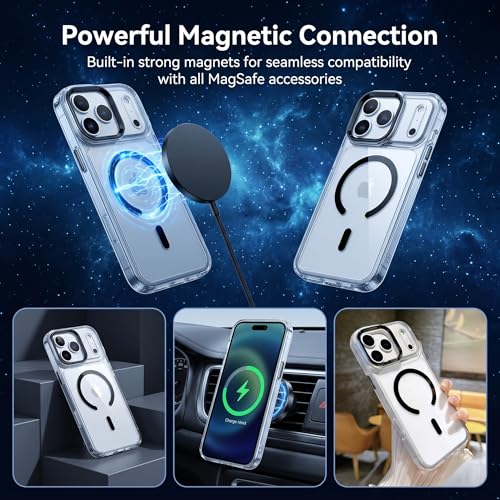 for iPhone 17 Pro Max Clear Case with Electroplated Camera Ring & Buttons, MagSafe Compatible, Military-Grade Shockproof, Anti-Yellowing Slim Transparent Cover - color: Black