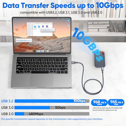 USB C Data Cable 15ft Long, USB3.2 A to Type-C 10Gbps Transfer & 3A Charge - size: 15 Feet