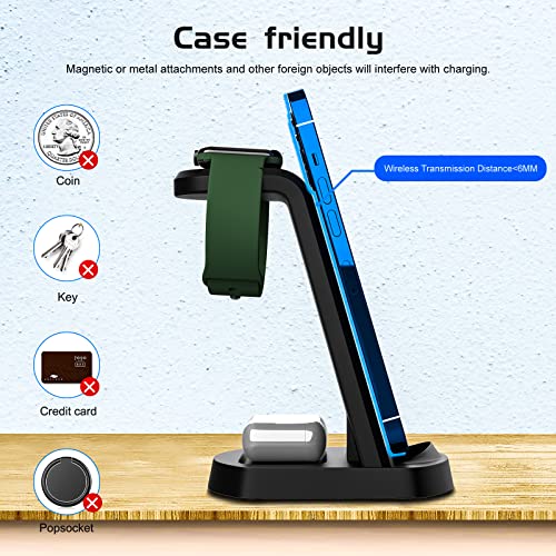 Aoresac 15W Fast Charging Dock 3 in 1 Wireless Charging Station, Smartphone Watch Earbuds Stand Holder with Anti Slip Design, Indicator Light for Home Office Hotel Bar