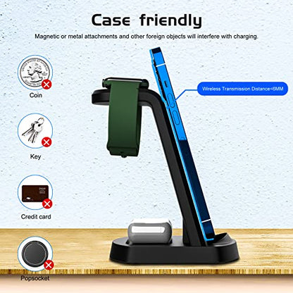 Aoresac 15W Fast Charging Dock 3 in 1 Wireless Charging Station, Smartphone Watch Earbuds Stand Holder with Anti Slip Design, Indicator Light for Home Office Hotel Bar