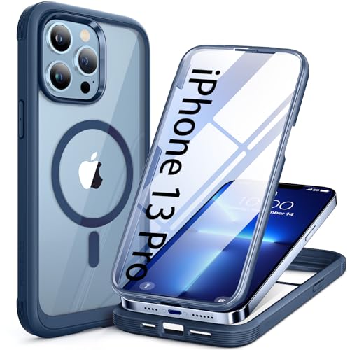 Miracase for iPhone 13 Pro Case 6.1",Built-in Screen Protector,Dark Blue | Full-Body Protection,Magnetic with MagSafe,Military-Grade Drop Protection Outdoor Cover Bumper for iPhone 13 Pro - color: Magnetic Blue, size: iPhone 13 Pro