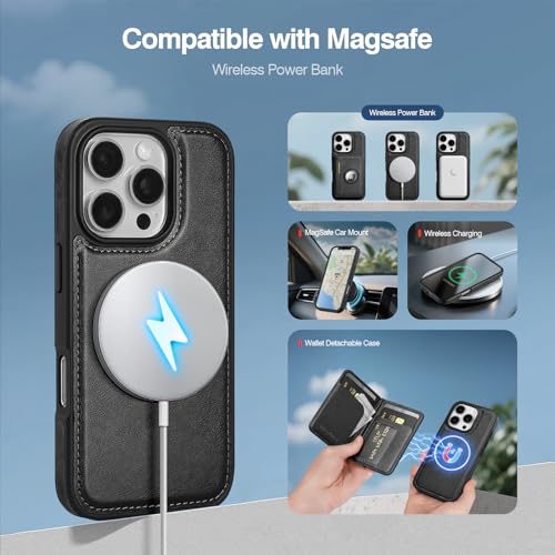 Antsturdy Compatible with MagSafe iPhone 16 Pro Wallet Case,Black - color: Black, size: iPhone 16 Pro - 6.3"