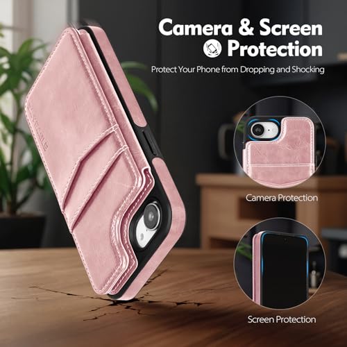 SkyEagle Compatible with MagSafe iPhone 17e / 16e Case Wallet,Pink | Magnetic Clasp,RFID Blocking,PU Leather,Flip Folio Shockproof Phone Cover,with Credit Card Slots & Kickstand for Men & Women - color: Pink