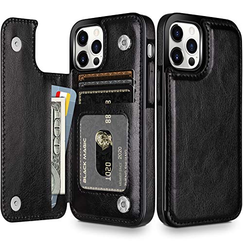HianDier for iPhone 12 Pro Max Case Wallet with Card Holder Black | Wallet Case Compatible with iPhone 12 Pro MAX Slim Protective Flip Folio Soft PU Leather Magnetic Closure Cover, 5G 6.7-inch - color: Black